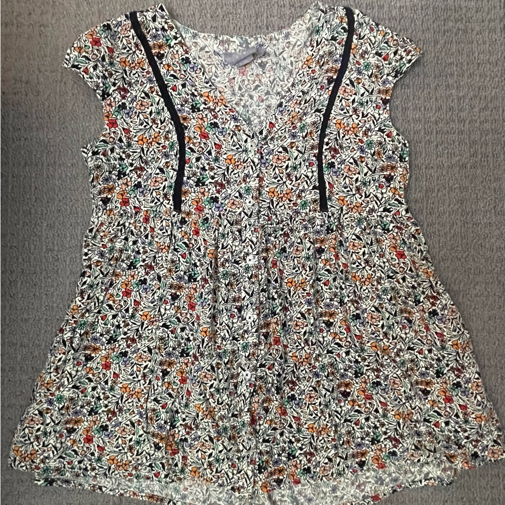 🩷ANTHROPOLOGIE VANESSA VIRGINIA FLORAL LADDER LACE VNECK TUNIC TOP, Size Small - Picture 4 of 6